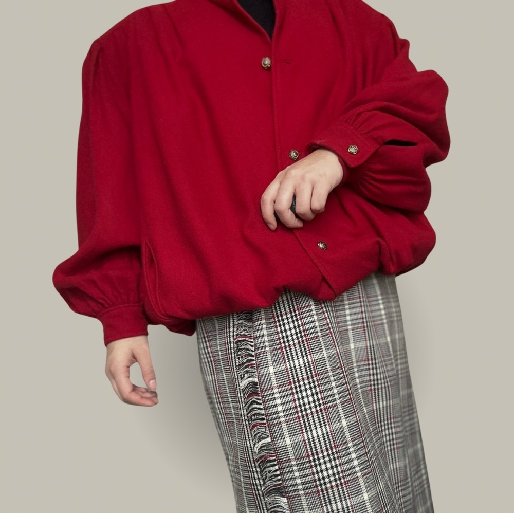 ❤️ Red Vintage Wool Button-Up Jacket - Size L- Classic & Timeless
